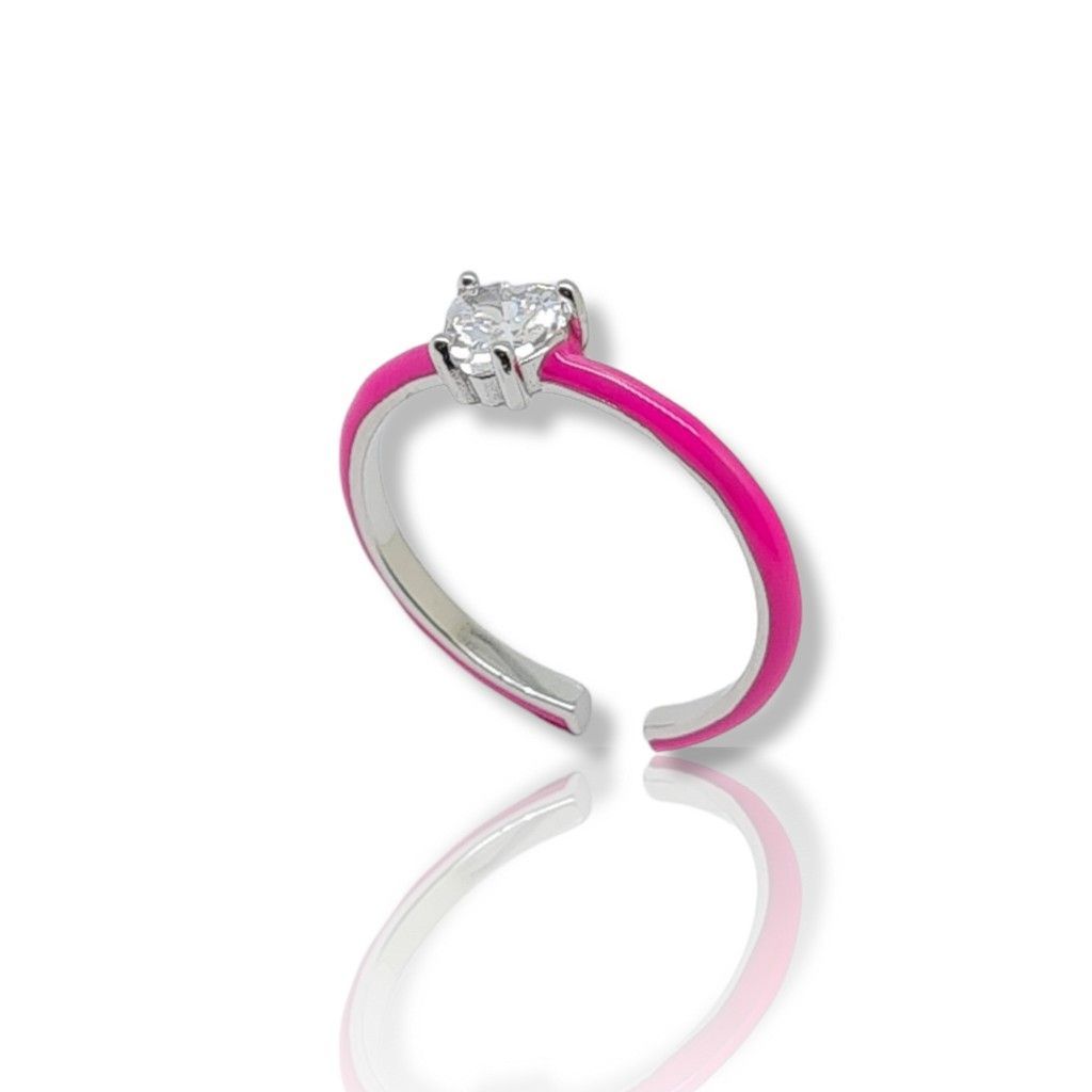Platinum plated silver  925° ring with pink enamel(code FC002666)